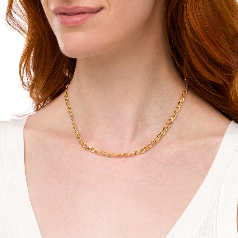 Italian Gold 4.8mm Diamond-Cut Brilliance Bead Accent Curb-Style Chain Link Necklace in 18K Gold - 18"