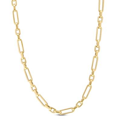 3.5mm Paper Clip-Style and Squared Oval Link Choker Necklace in 18K Gold - 16"