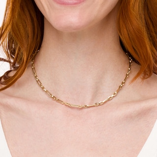 3.5mm Paper Clip-Style and Squared Oval Link Choker Necklace in 18K Gold - 16"