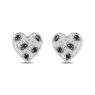 Disney Treasures 101 Dalmatians 0.18 CT. T.W. Black and White Diamond Heart Stud Earrings in Sterling Silver