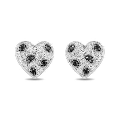 Disney Treasures 101 Dalmatians 0.18 CT. T.W. Black and White Diamond Heart Stud Earrings in Sterling Silver