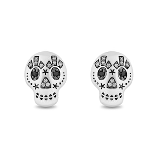 Disney Treasures Coco 0.085 CT. T.W. Black and White Diamond Skull Stud Earrings in Sterling Silver