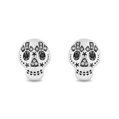 Disney Treasures Coco 0.085 CT. T.W. Black and White Diamond Skull Stud Earrings in Sterling Silver