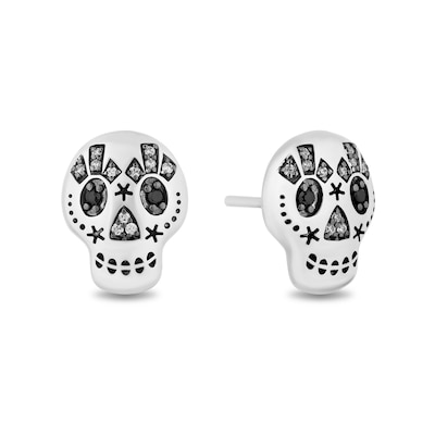 Disney Treasures Coco 0.085 CT. T.W. Black and White Diamond Skull Stud Earrings in Sterling Silver