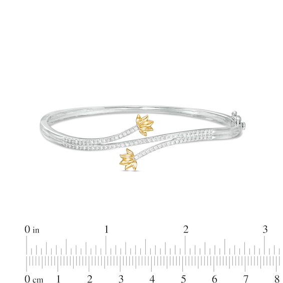 By Women for Women 0.50 CT. T.W. Diamond Lined Lotus Flower Bangle in 10K Two-Tone Gold - 7.15"