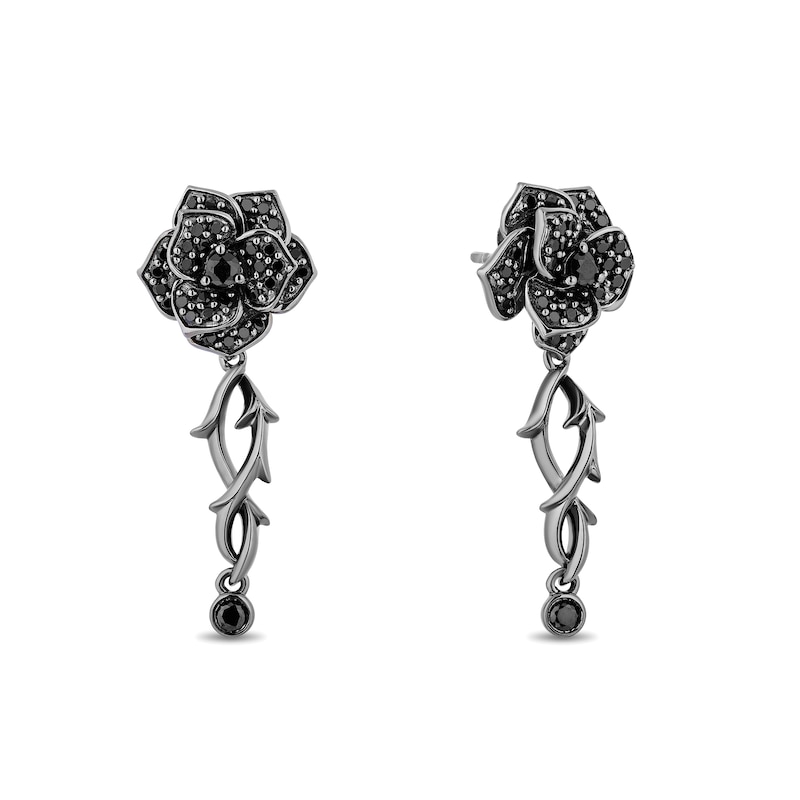 Enchanted Disney Villains Maleficent Onyx and 0.45 CT. T.W. Black Diamond Rose Thorns Drop Earrings in Sterling Silver|Peoples Jewellers