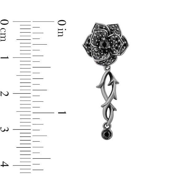 Enchanted Disney Villains Maleficent Onyx and 0.45 CT. T.W. Black Diamond Rose Thorns Drop Earrings in Sterling Silver