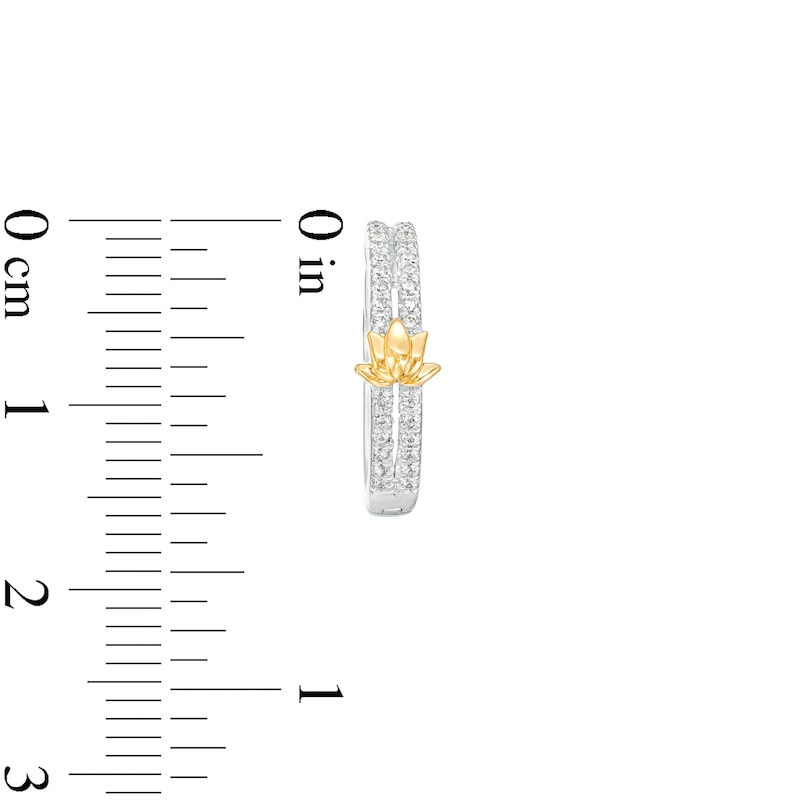 By Women for Women 0.20 CT. T.W. Diamond Lotus Flower Double Row Huggie Hoop Earrings in 10K Two-Tone Gold|Peoples Jewellers