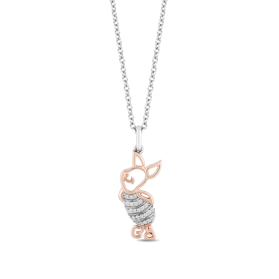 Disney Treasures Winnie the Pooh Diamond Accent Piglet Pendant in 10K Rose Gold and Sterling Silver