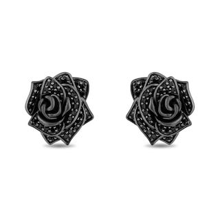 Enchanted Disney Villains Maleficent 0.45 CT. T.W. Black Diamond Rose Stud Earrings in Sterling Silver