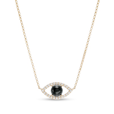 EFFY™ Collection 6.0mm Onyx and 0.15 CT. T.W. Diamond Evil Eye Necklace in 14K Gold - 16"