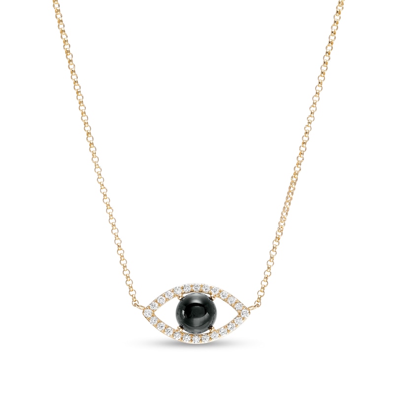 EFFY™ Collection 6.0mm Onyx and 0.15 CT. T.W. Diamond Evil Eye Necklace in 14K Gold - 16"|Peoples Jewellers
