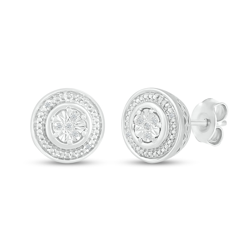 Multi-Diamond Accent Beaded Frame Stud Earrings in Sterling Silver