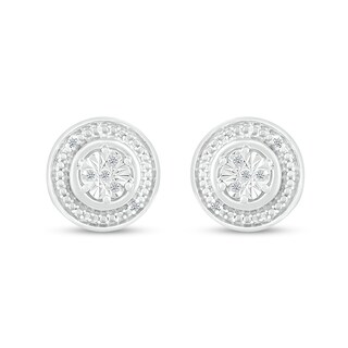 Multi-Diamond Accent Beaded Frame Stud Earrings in Sterling Silver