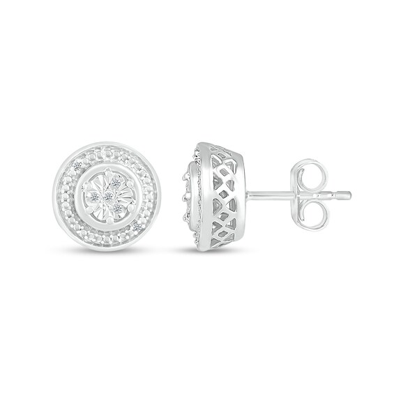 Multi-Diamond Accent Beaded Frame Stud Earrings in Sterling Silver