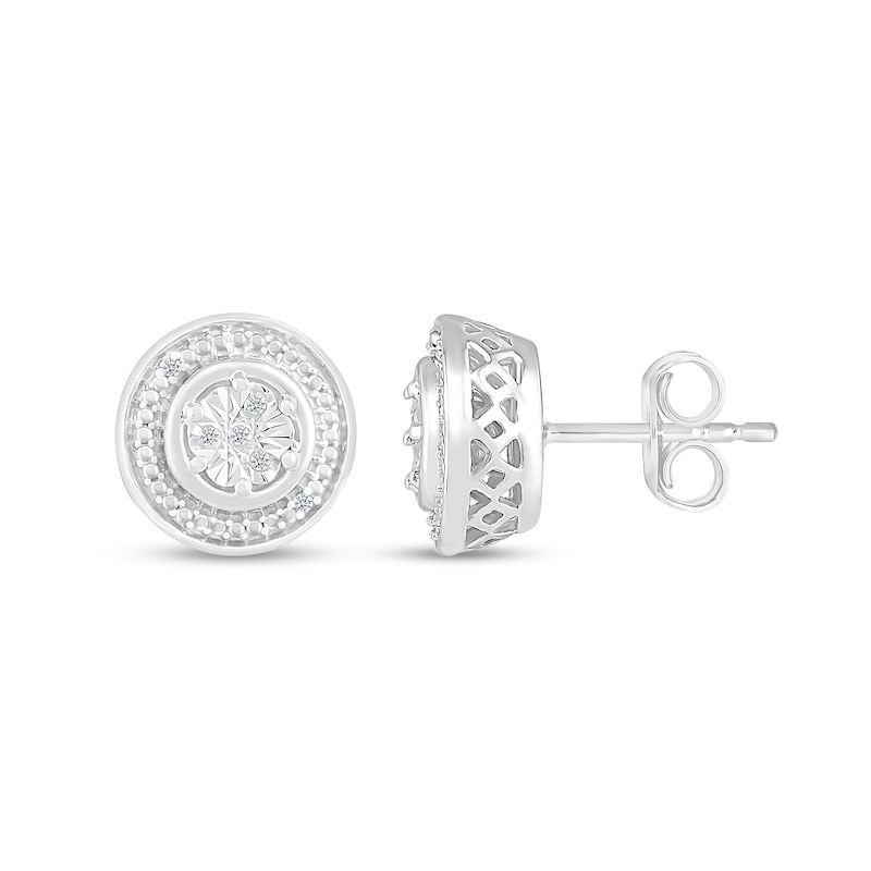 Multi-Diamond Accent Beaded Frame Stud Earrings in Sterling Silver