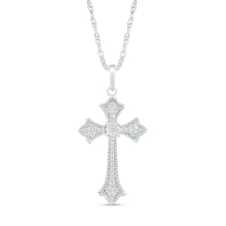 0.10 CT. T.W. Diamond Flared Gothic-Style Cross Pendant in Sterling Silver