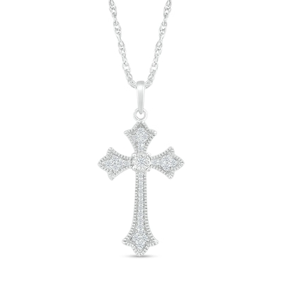 0.10 CT. T.W. Diamond Flared Gothic-Style Cross Pendant in Sterling Silver