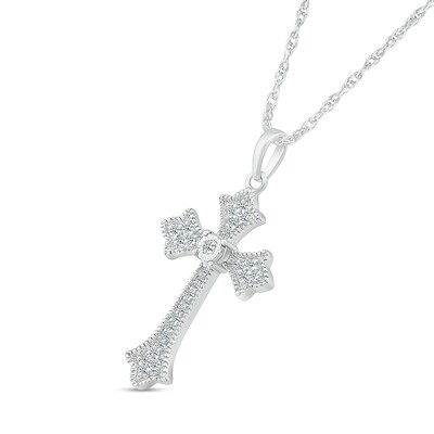 0.10 CT. T.W. Diamond Flared Gothic-Style Cross Pendant in Sterling Silver