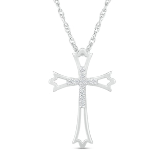 0.05 CT. T.W. Diamond Flared Outline Gothic-Style Cross Pendant in Sterling Silver