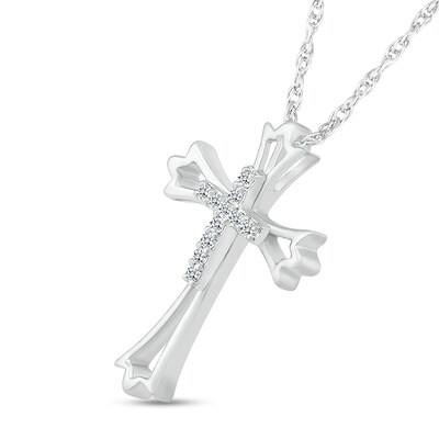 0.05 CT. T.W. Diamond Flared Outline Gothic-Style Cross Pendant in Sterling Silver