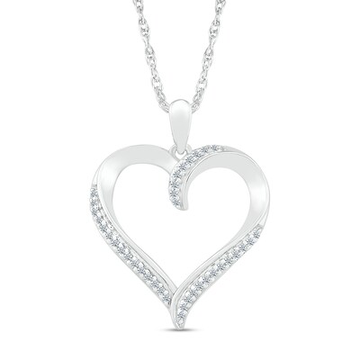 0.12 CT. T.W. Diamond Ribbon Loop Heart Outline Pendant in Sterling Silver