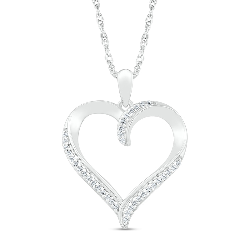 0.12 CT. T.W. Diamond Ribbon Loop Heart Outline Pendant in Sterling Silver|Peoples Jewellers