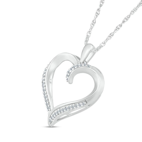 0.12 CT. T.W. Diamond Ribbon Loop Heart Outline Pendant in Sterling Silver