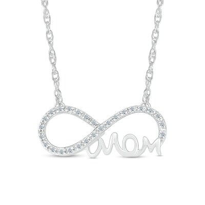 0.10 CT. T.W. Diamond Infinity Symbol with Cursive "mom" Necklace in Sterling Silver