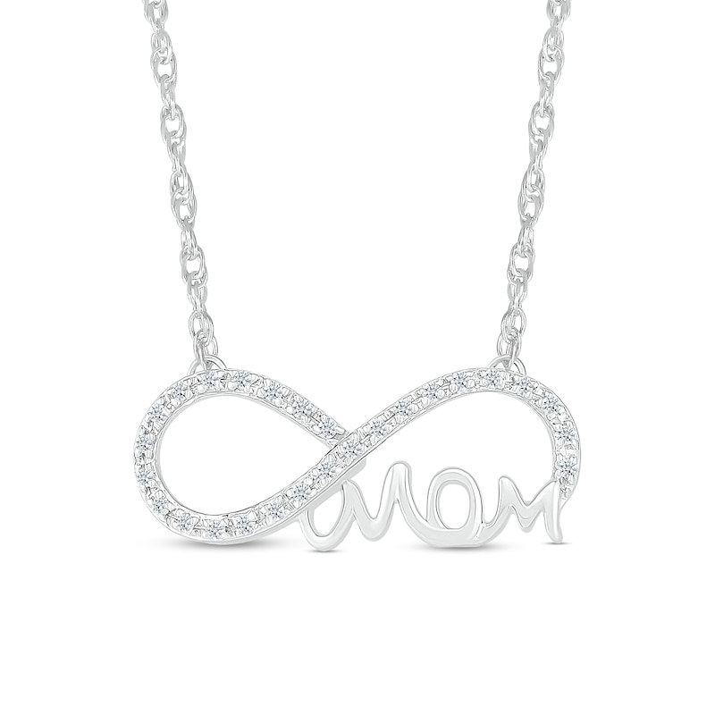 0.10 CT. T.W. Diamond Infinity Symbol with Cursive "mom" Necklace in Sterling Silver