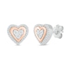 0.10 CT. T.W. Heart-Shaped Multi-Diamond Double Frame Stud Earrings in Sterling Silver and 10K Rose Gold