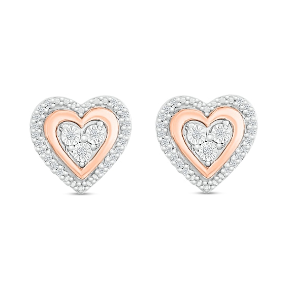 0.10 CT. T.W. Heart-Shaped Multi-Diamond Double Frame Stud Earrings in Sterling Silver and 10K Rose Gold