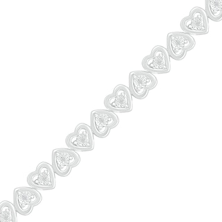 0.10 CT. T.W. Diamond Mirrored Hearts Link Alternating Line Bracelet in Sterling Silver – 7.25"