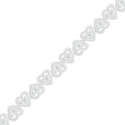 0.10 CT. T.W. Diamond Mirrored Hearts Link Alternating Line Bracelet in Sterling Silver – 7.25"