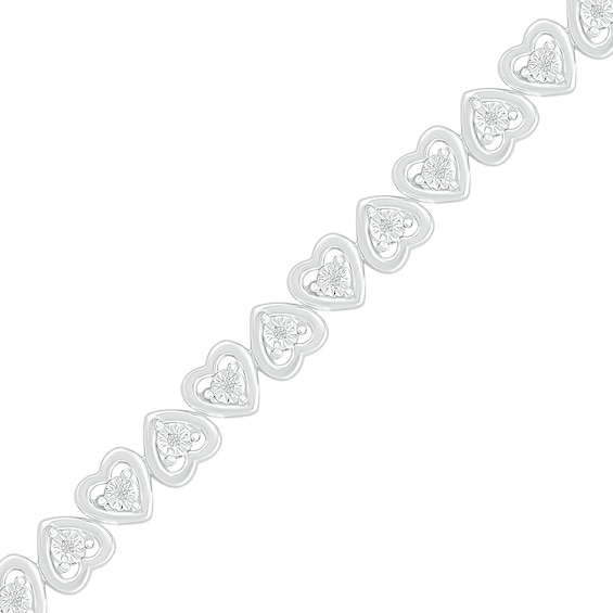 0.10 CT. T.W. Diamond Mirrored Hearts Link Alternating Line Bracelet in Sterling Silver – 7.25"