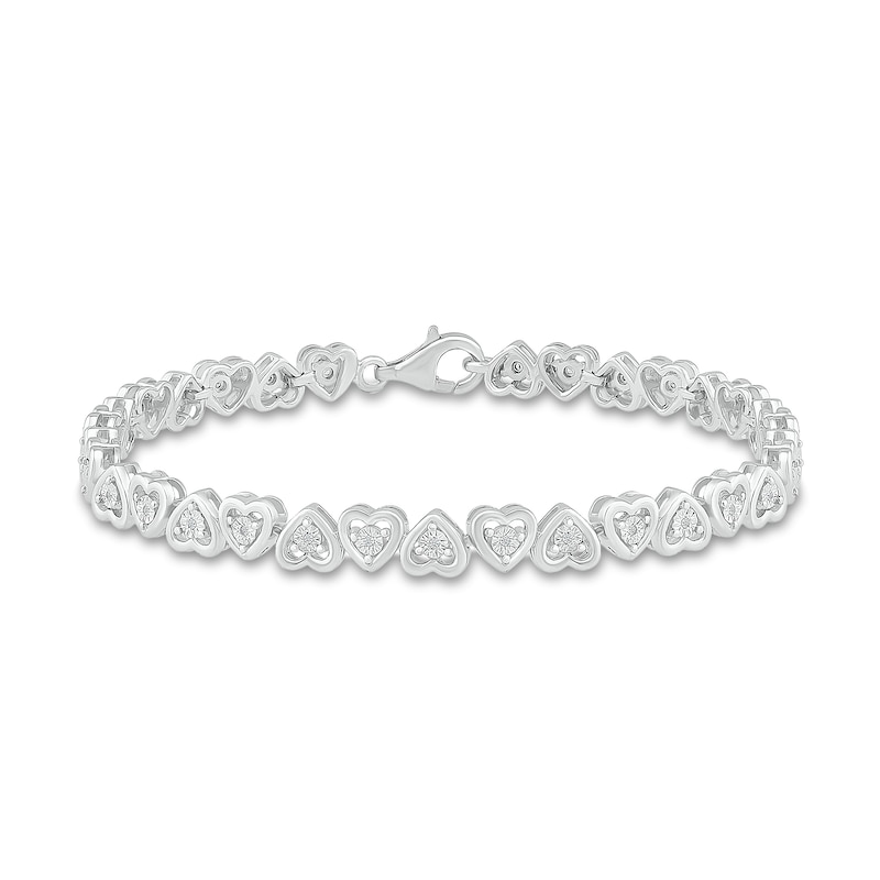 0.10 CT. T.W. Diamond Mirrored Hearts Link Alternating Line Bracelet in Sterling Silver – 7.25"|Peoples Jewellers