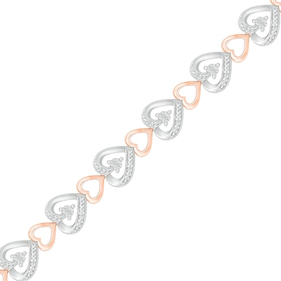 0.09 CT. T.W. Diamond Large and Small Hearts Alternating Line Bracelet in Sterling Silver and 14K Rose Gold Plate – 7.5"