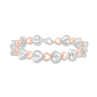 0.09 CT. T.W. Diamond Large and Small Hearts Alternating Line Bracelet in Sterling Silver and 14K Rose Gold Plate – 7.5"