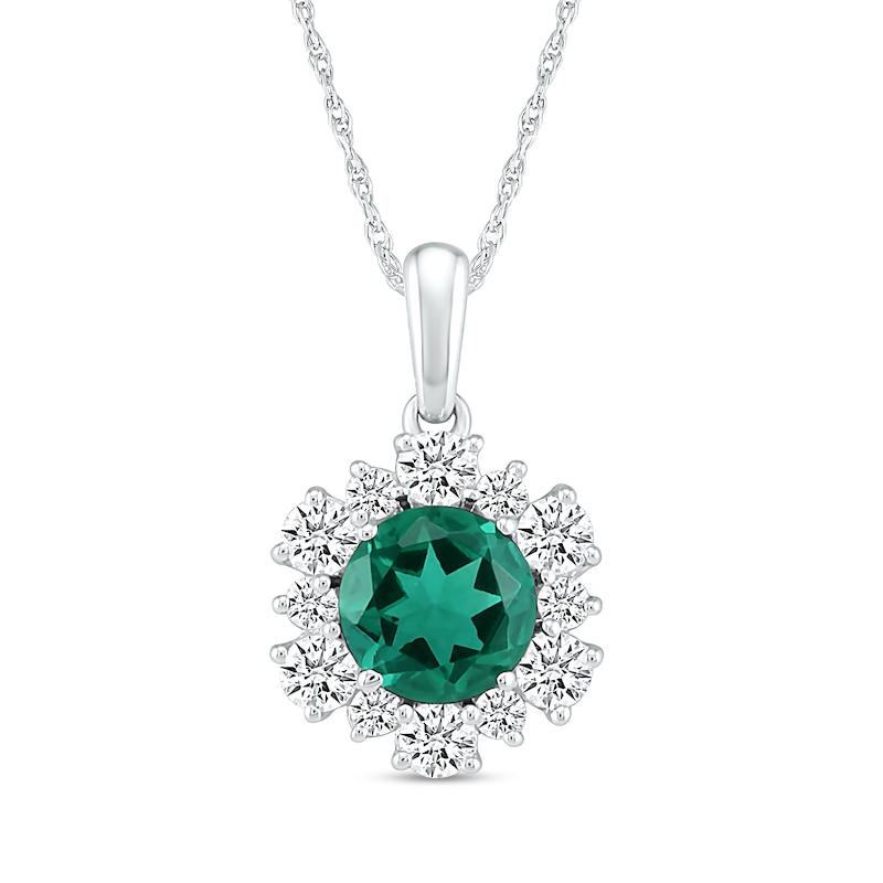 6.0mm Lab-Created Emerald and Alternating White Sapphire Frame Pendant in Sterling Silver|Peoples Jewellers