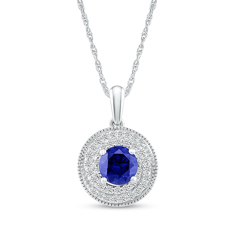 6.0mm Blue and White Lab-Created Sapphire Frame Double Row Spiral Medallion Pendant in Sterling Silver|Peoples Jewellers