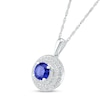 Thumbnail Image 1 of 6.0mm Blue and White Lab-Created Sapphire Frame Double Row Spiral Medallion Pendant in Sterling Silver