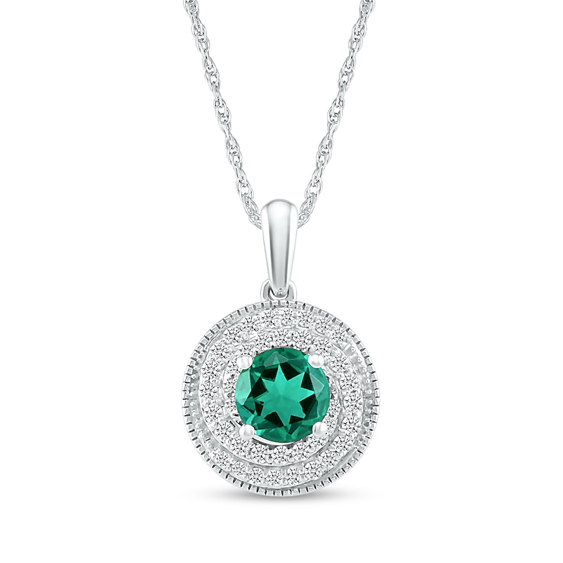 6.0mm Lab-Created Emerald and White Sapphire Frame Double Row Spiral Medallion Pendant in Sterling Silver|Peoples Jewellers