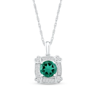 7.0mm Lab-Created Emerald and White Sapphire Cushion Frame with Hearts Pendant in Sterling Silver