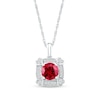 7.0mm Lab-Created Ruby and White Sapphire Cushion Frame with Hearts Pendant in Sterling Silver