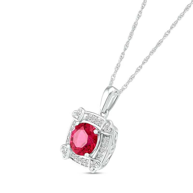 7.0mm Lab-Created Ruby and White Sapphire Cushion Frame with Hearts Pendant in Sterling Silver|Peoples Jewellers