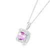 7.0mm Amethyst and White Lab-Created Sapphire Cushion Frame with Hearts Pendant in Sterling Silver