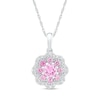 Thumbnail Image 0 of 4.0mm Pink and White Lab-Created Sapphire Scallop Edge Flower Pendant in Sterling Silver