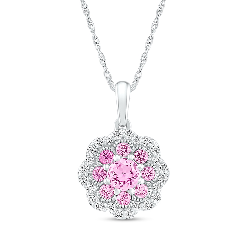 4.0mm Pink and White Lab-Created Sapphire Scallop Edge Flower Pendant in Sterling Silver|Peoples Jewellers