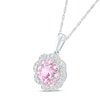 Thumbnail Image 1 of 4.0mm Pink and White Lab-Created Sapphire Scallop Edge Flower Pendant in Sterling Silver