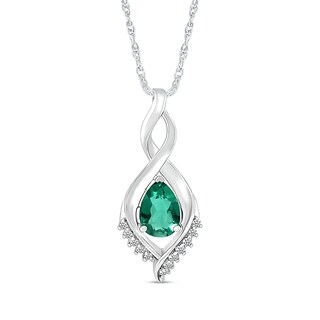 Pear-Shaped Lab-Created Emerald and White Sapphire Shadow Infinity Pendant in Sterling Silver